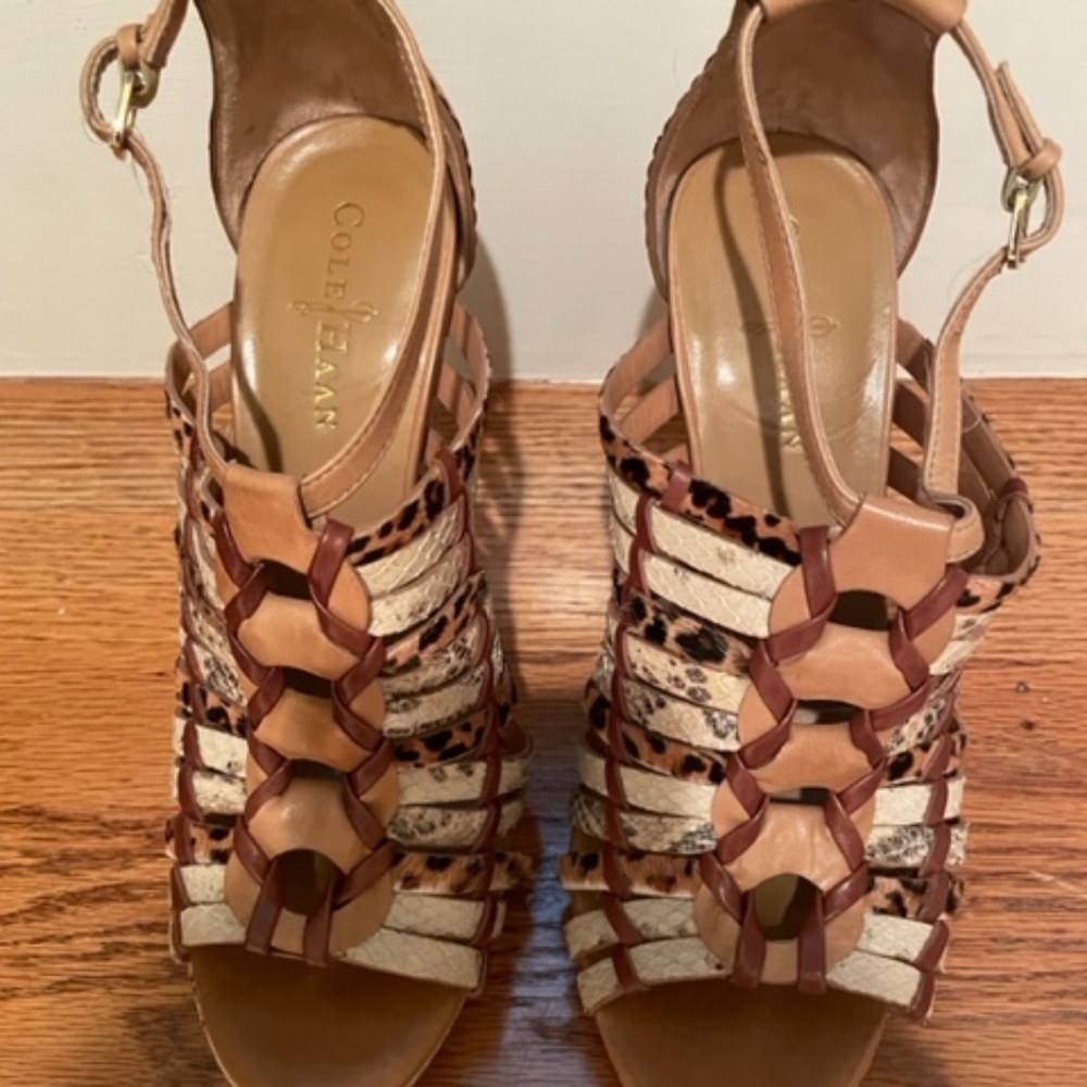 Cole Haan Wedge Calf and Snake Skin Wedge Sandals